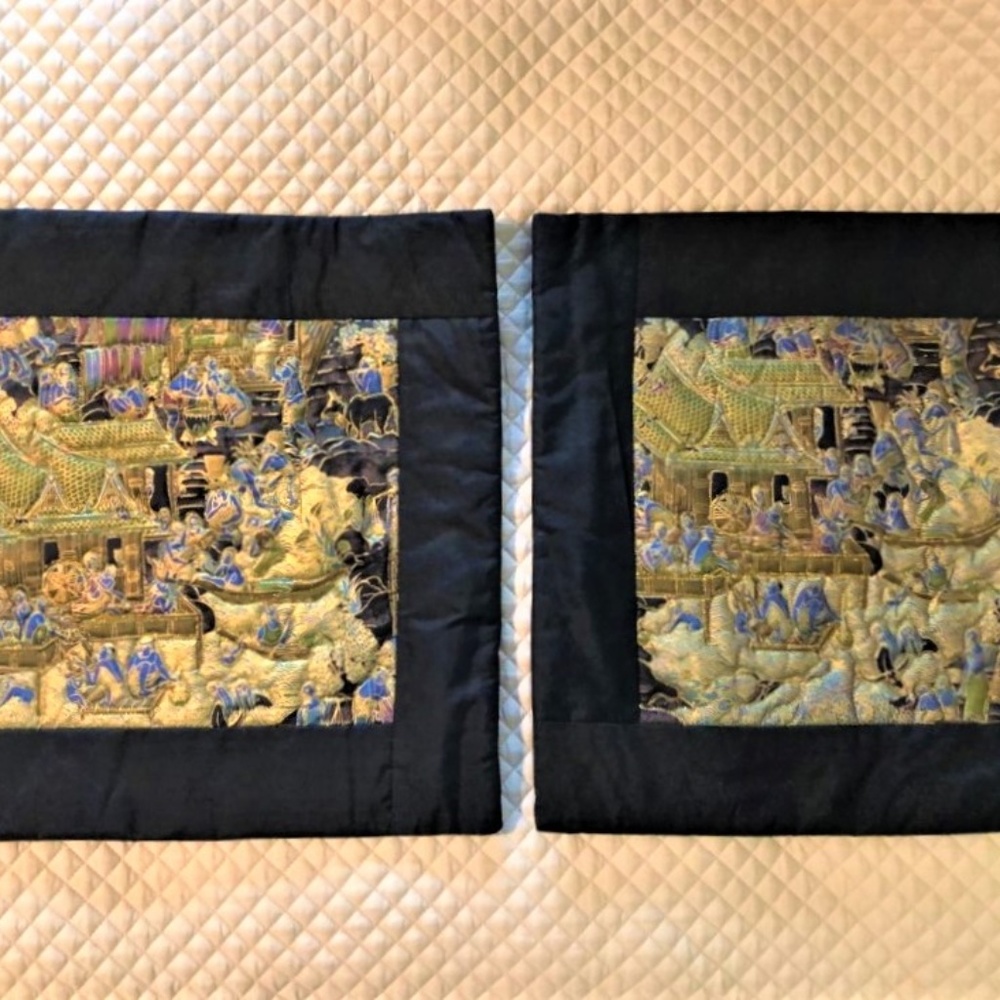 2 New Decorative Silk Pillowcases Made in Thailand